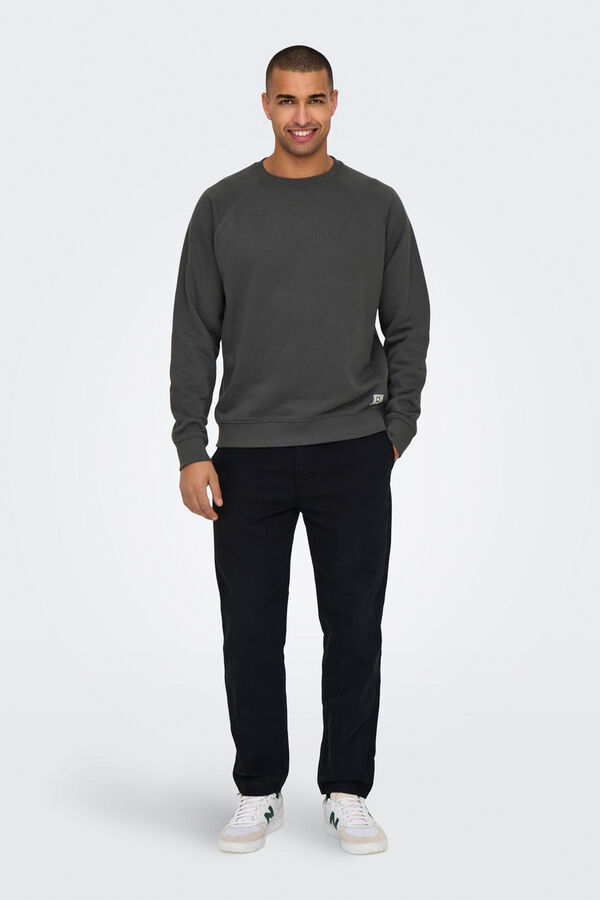 Only & Sons Sweatshirt com gola redonda e estampado nas costas cinzento