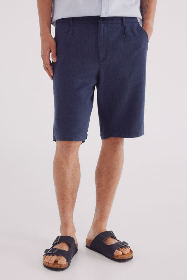 Springfield Bermuda lino slim fit azul