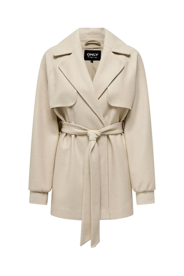 Only Abrigo corto cintur&oacute;n tostado