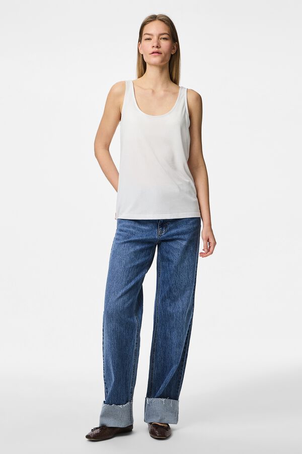 Pieces T-shirt de al&ccedil;as largas branco