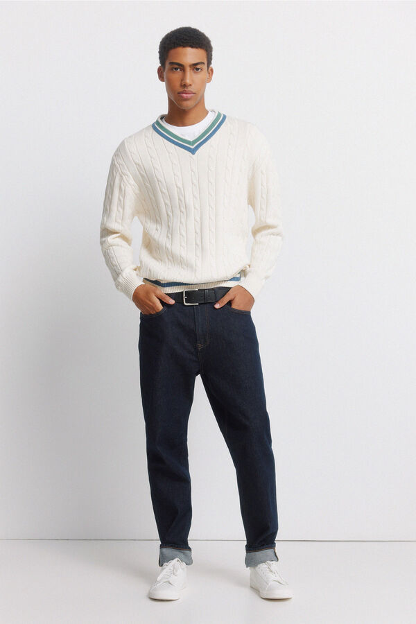 Springfield Camisola de tran&ccedil;as gola em bico branco