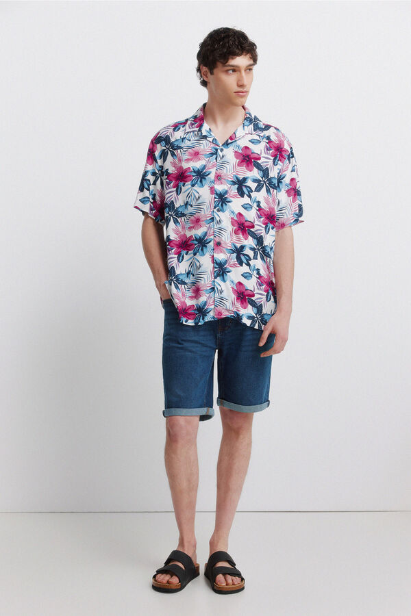 Springfield Camisa de manga curta em viscose estampada multicolour