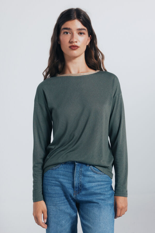 Springfield Camiseta cuello lurex kaki