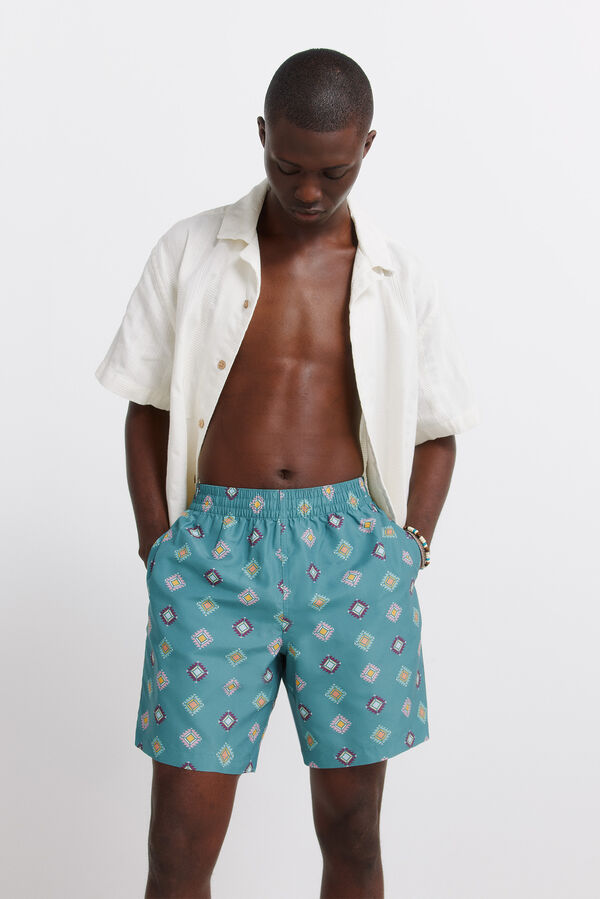 Springfield Ba&ntilde;ador estampado &eacute;tnico azul