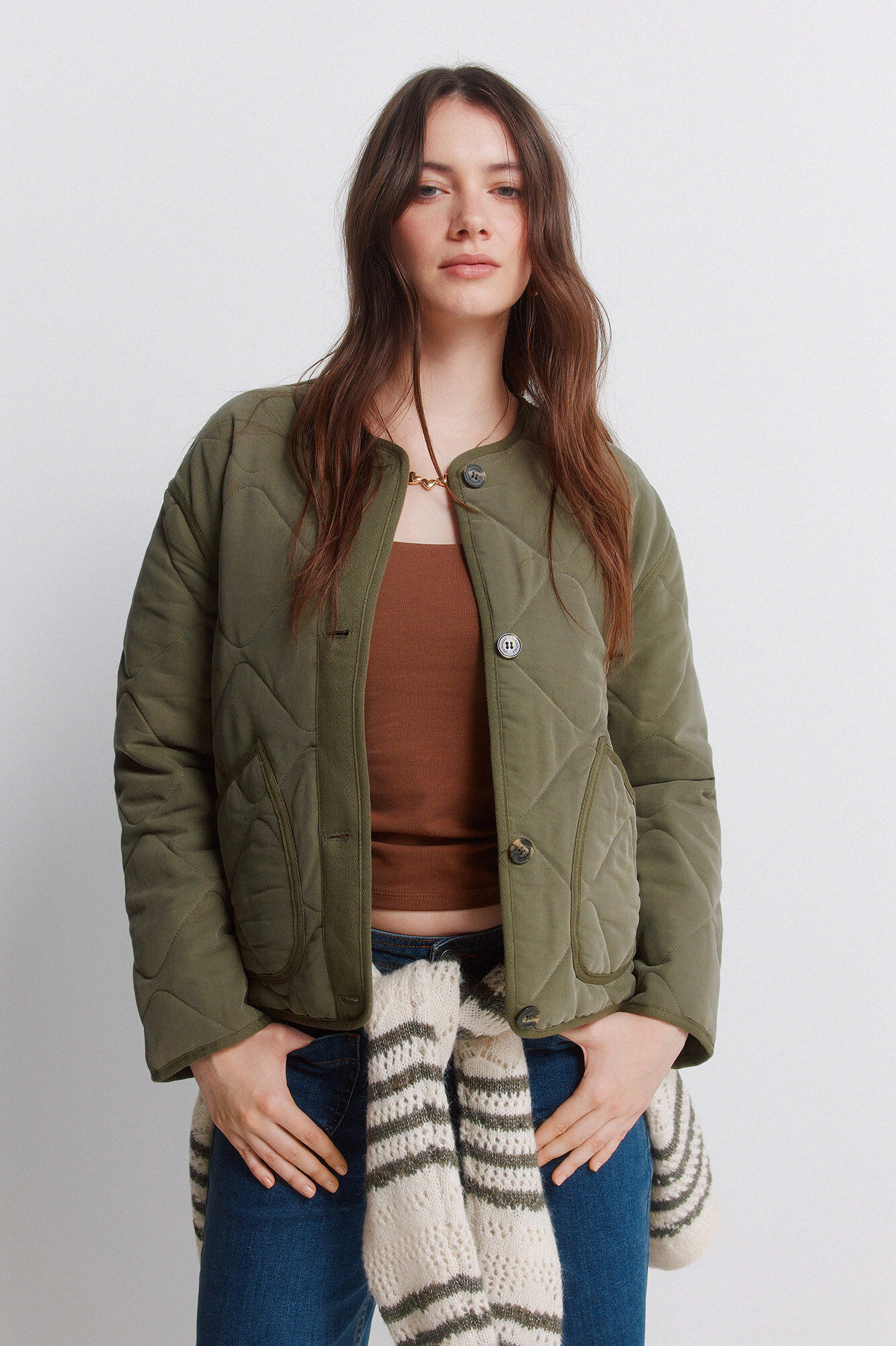 Springfield Casaco curto acolchoado verde