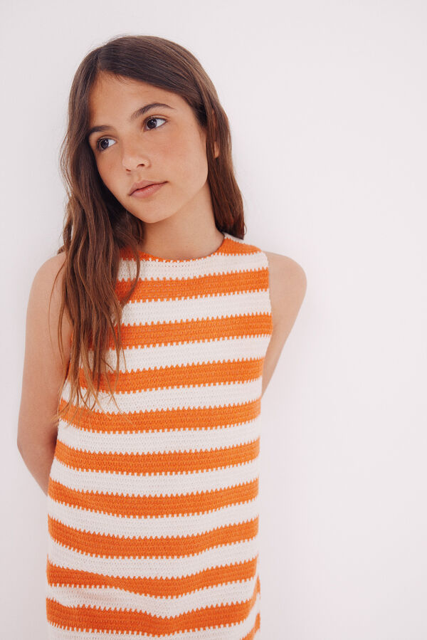 Springfield Kids Vestido riscas de crochet para meninas vermelho