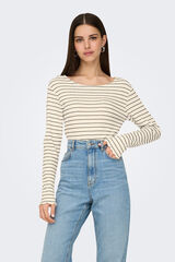 Only T-shirt curta de manga comprida com bordas onduladas branco