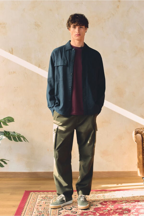 Springfield Sobrecamisa lino overshirt azul