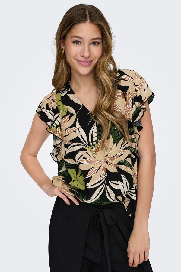 JDY Blusa decote em bico folhos preto