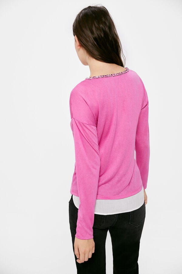 Springfield Camiseta Bimateria Cuello Fantasía rosa