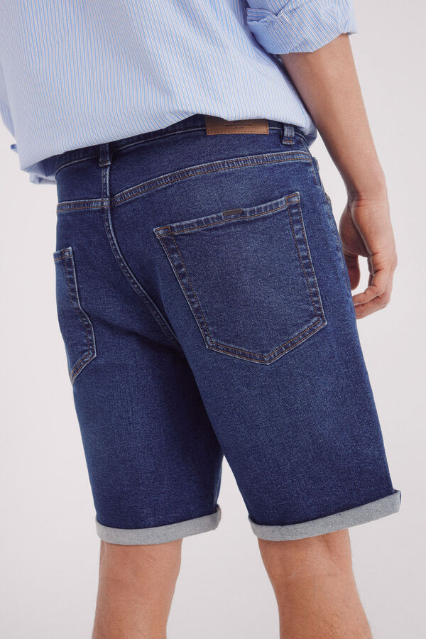 Springfield Bermuda jeans básica com lavagem escura azul