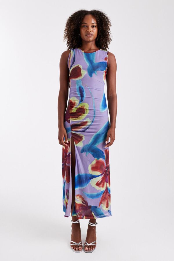 Topshop Vestido midi estampado rosa