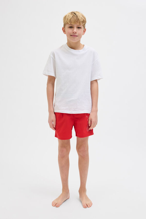 Jack & Jones Junior Shorts de banho com estampado de logo vermelho