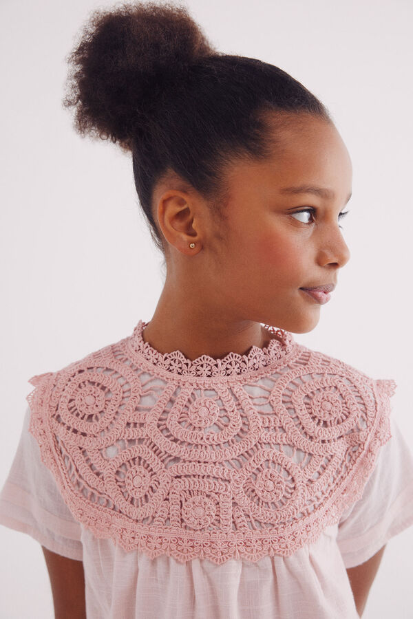 Springfield Kids Vestido de menina com gola em crochet rosa
