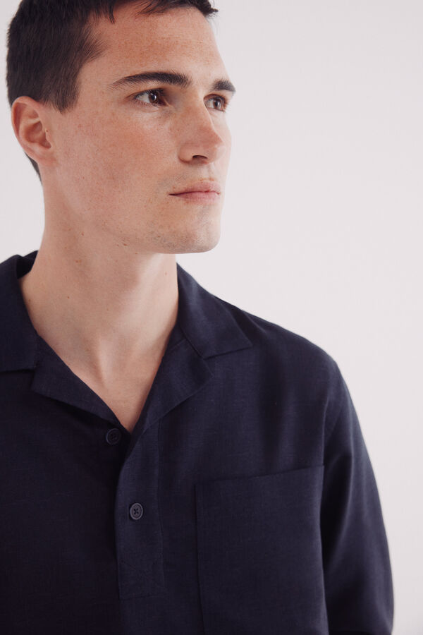 Springfield Camisa polo de linho viscose azul