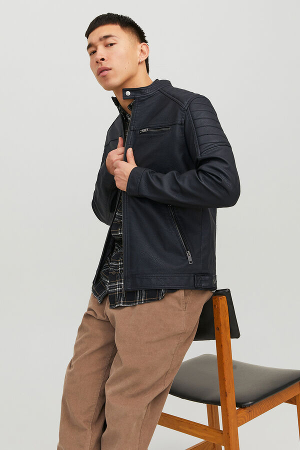 Jack & Jones Cazadora biker efecto piel negro