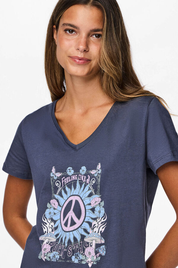 Pieces Camiseta b&aacute;sica com estampado azul