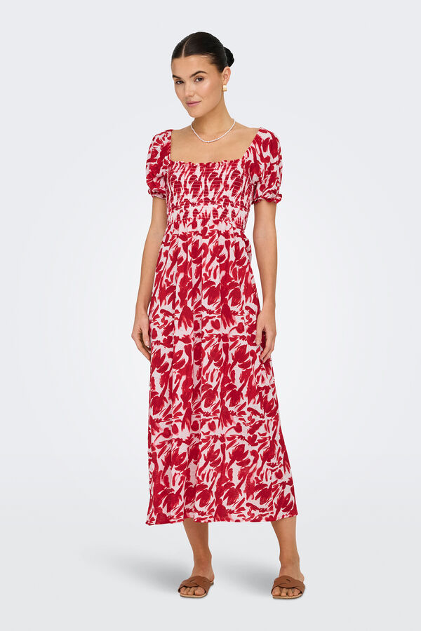 JDY Vestido largo nido de abeja blanco