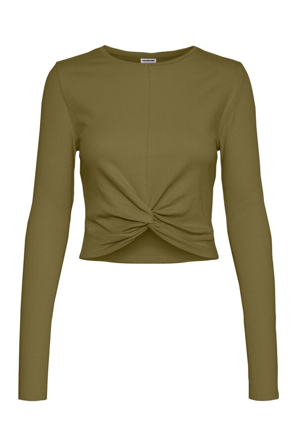 Noisy May Top cropped de manga larga kaki