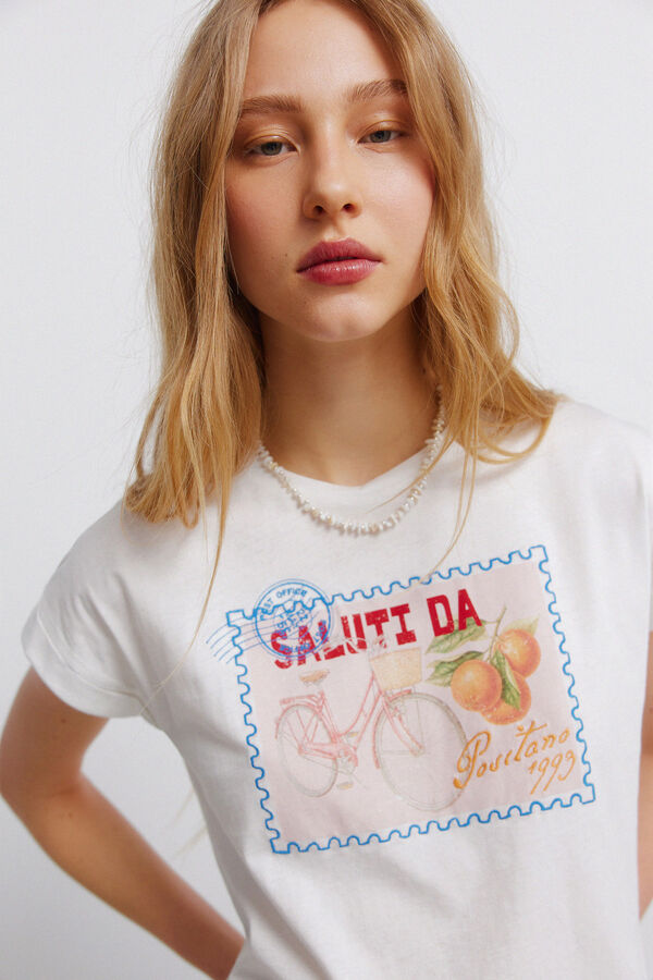 Springfield T-shirt de manga curta com desenho branco
