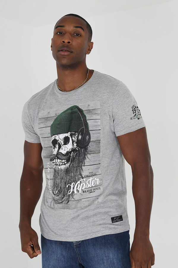 Springfield Camiseta calavera manga corta gris claro