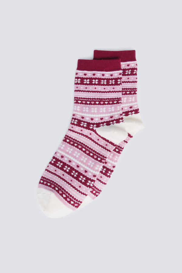 Springfield Calcet&iacute;n largo jacquard cenefas marr&oacute;n