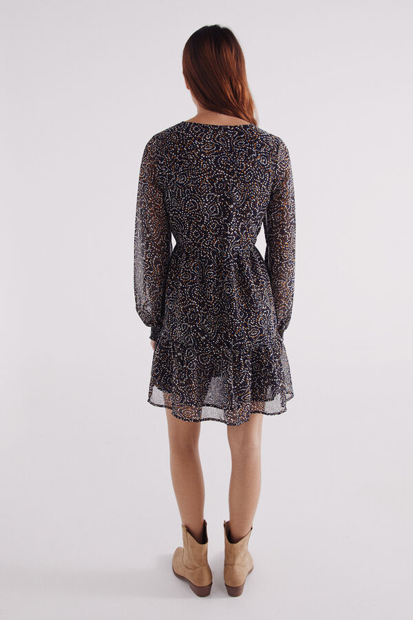 Springfield Vestido curto estampado emborrachado com decote azul