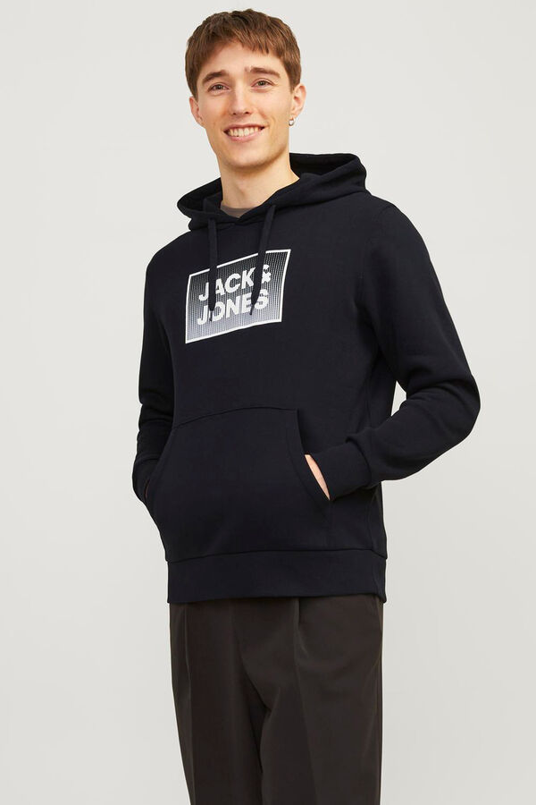 Jack & Jones Sweatshirt com capuz padr&atilde;o preto
