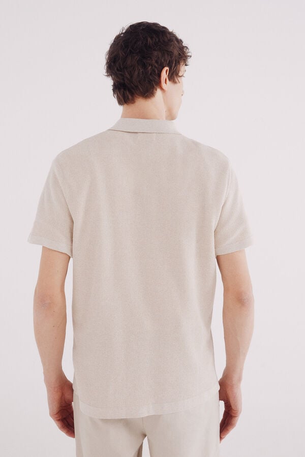 Springfield Su&eacute;ter estruturado de manga curta com gola polo bege