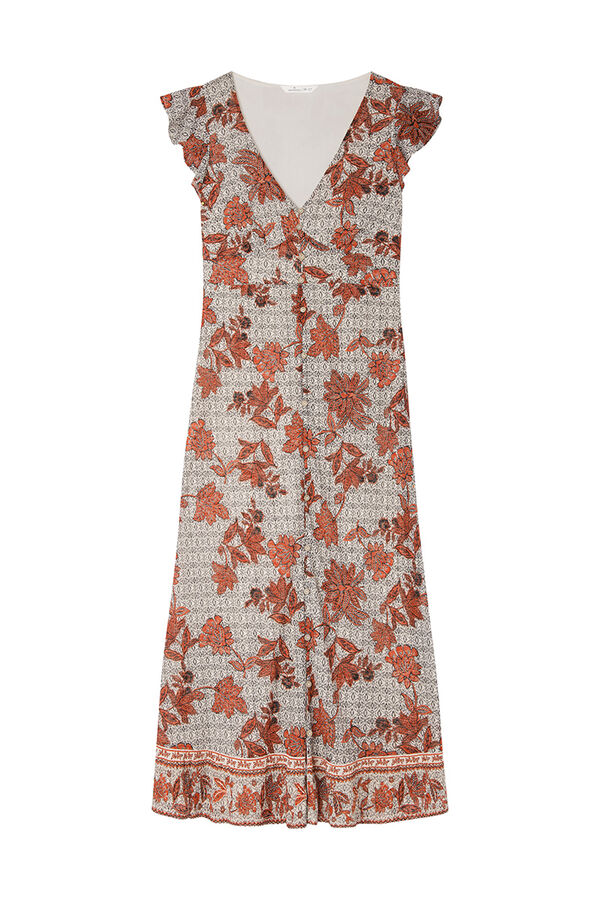 Springfield Vestido midi botones estampado beige