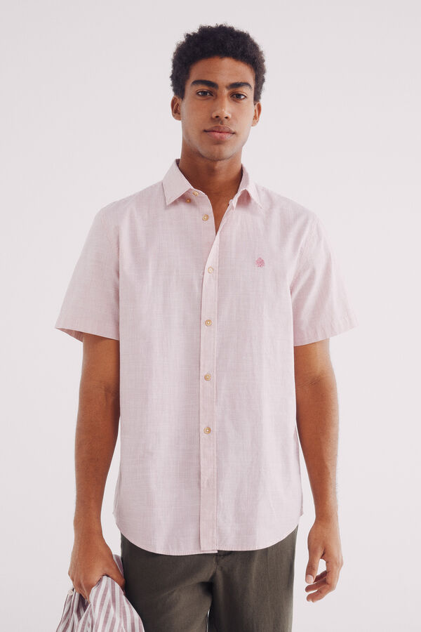 Springfield Camisa de algod&atilde;o de manga curta com micro listras rosa