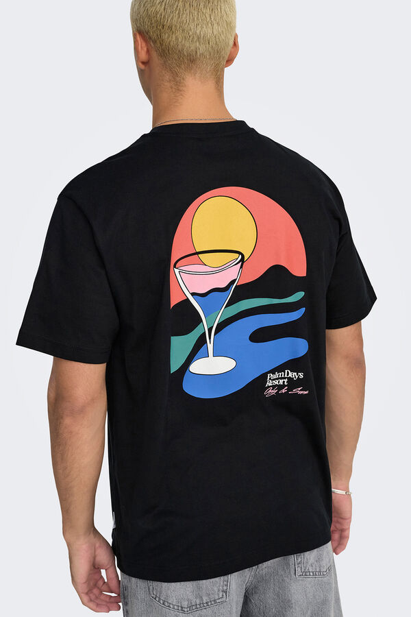 Only & Sons Herren-T-Shirt mit entspannter Passform. 100 % Bio-Baumwolle. preto