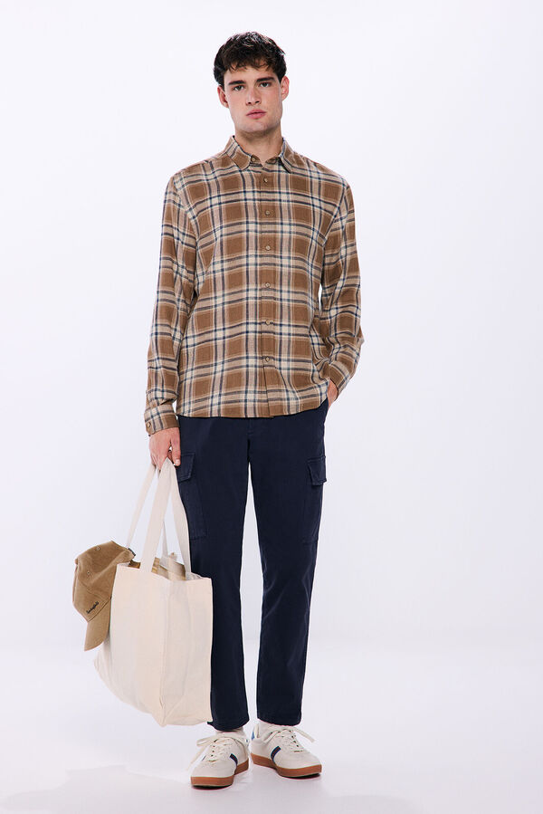 Springfield Camisa r&uacute;stica cuadros nude