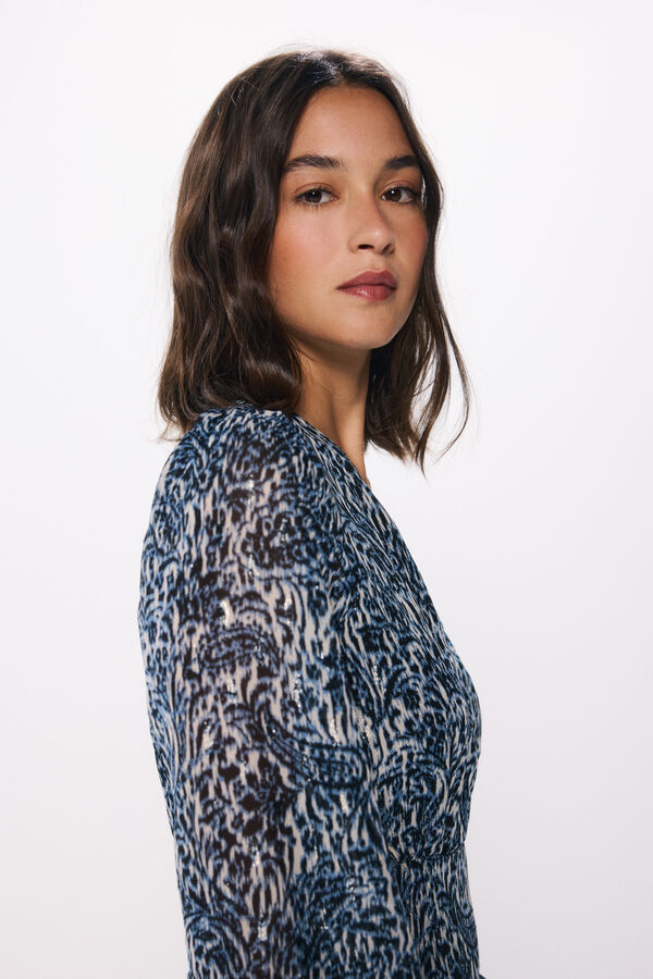 Springfield Vestido curto de chiffon com estampado de lurex azul