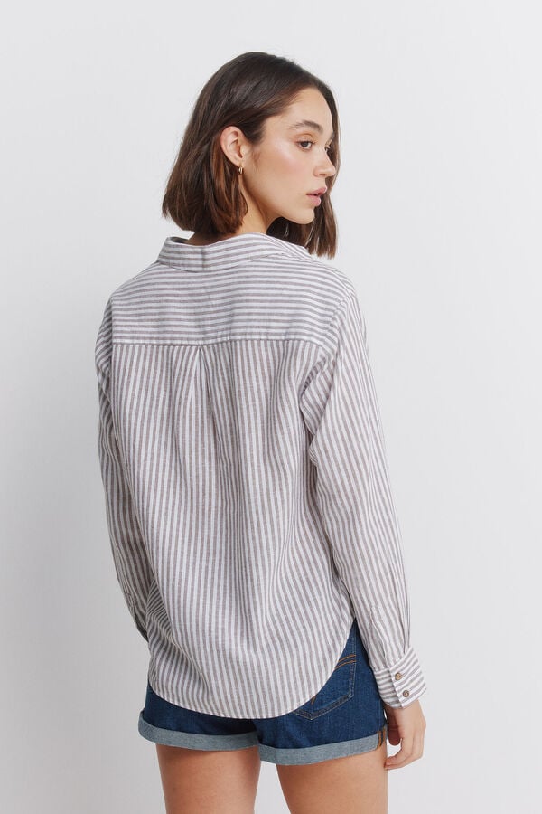 Springfield Camisa de linho semiaberta castanho