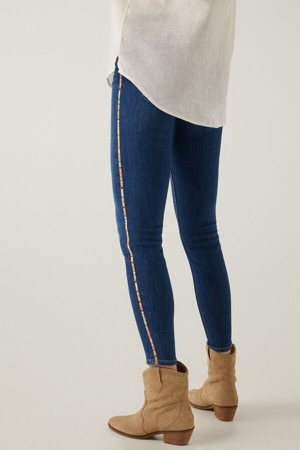 Springfield Jeans slim cropped bordado lateral azul medio