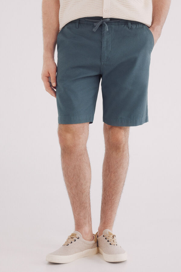 Springfield Bermuda piqu&eacute; riscas conforto slim fit azul