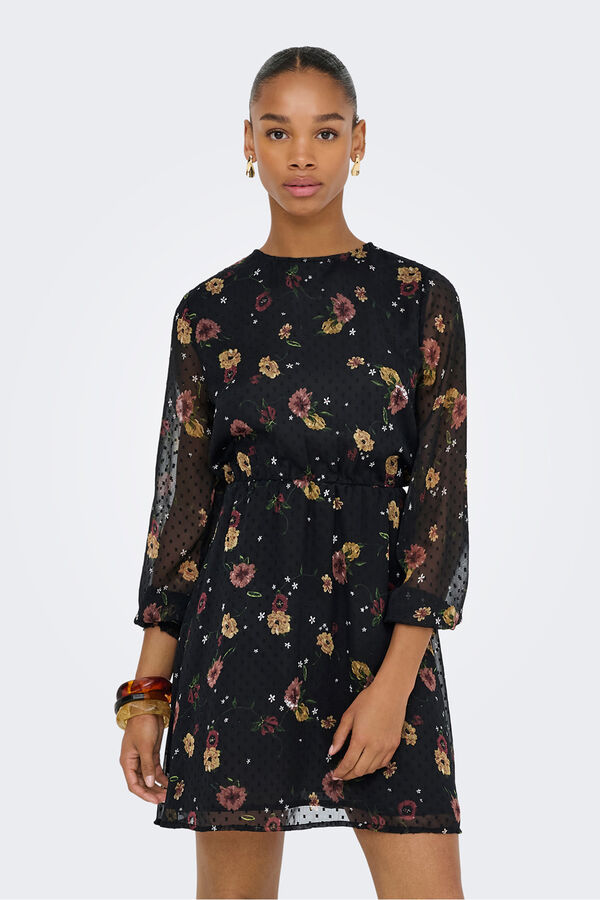 Only Vestido corto de gasa print floral negro