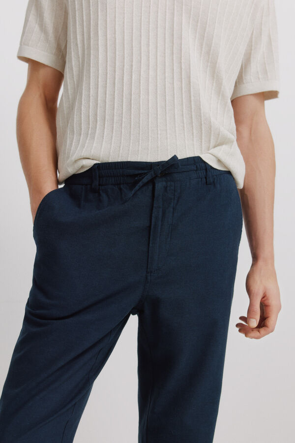 Springfield Pantal&oacute;n chino lino comfort fit azul