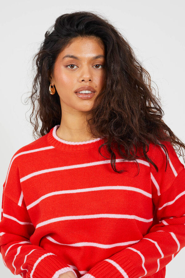 Brave Soul Camisola de malha &agrave;s riscas vermelho