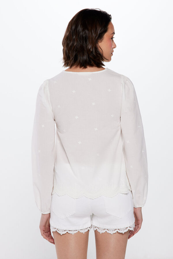 Springfield Blusa Bordados Escote Pico beige