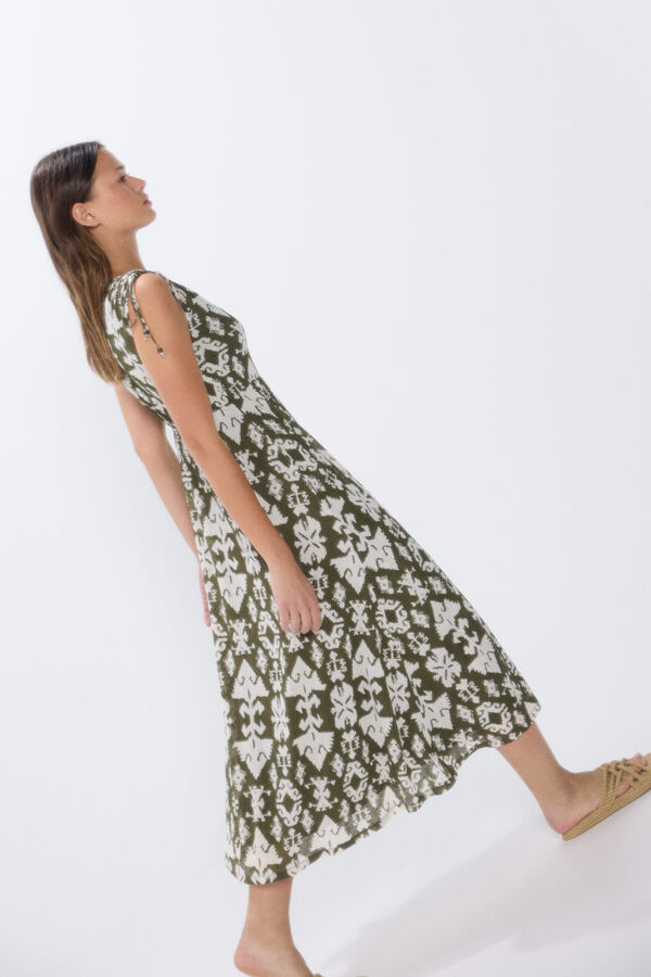 Springfield Vestido midi botones lazo hombros kaki