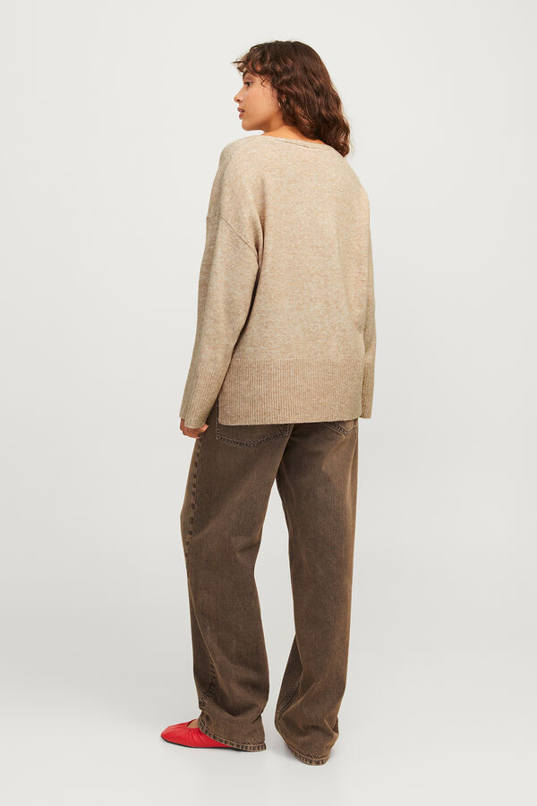 Jack & Jones Suéter liso com gola em liso bege