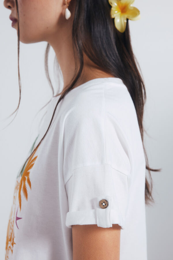 Springfield Camiseta gráfica tropical marfil