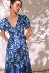 Springfield Vestido Midi Abertura Espalda Lino "Roots Studio" azul