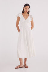 Springfield Vestido midi calados blanco