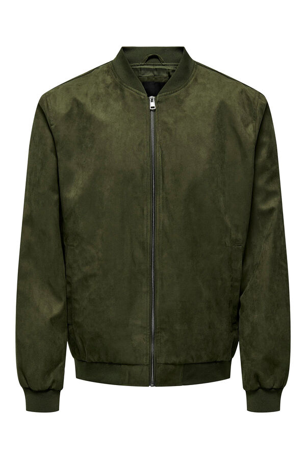 Only & Sons Casaco estilo bomber de camur&ccedil;a para homem verde