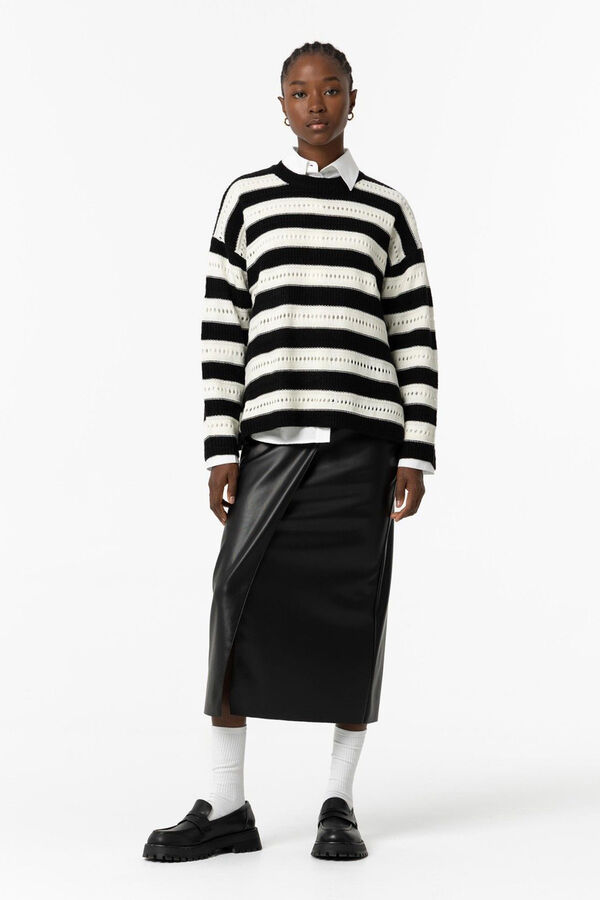 Tiffosi Falda Midi Efecto Piel con Nudo negro