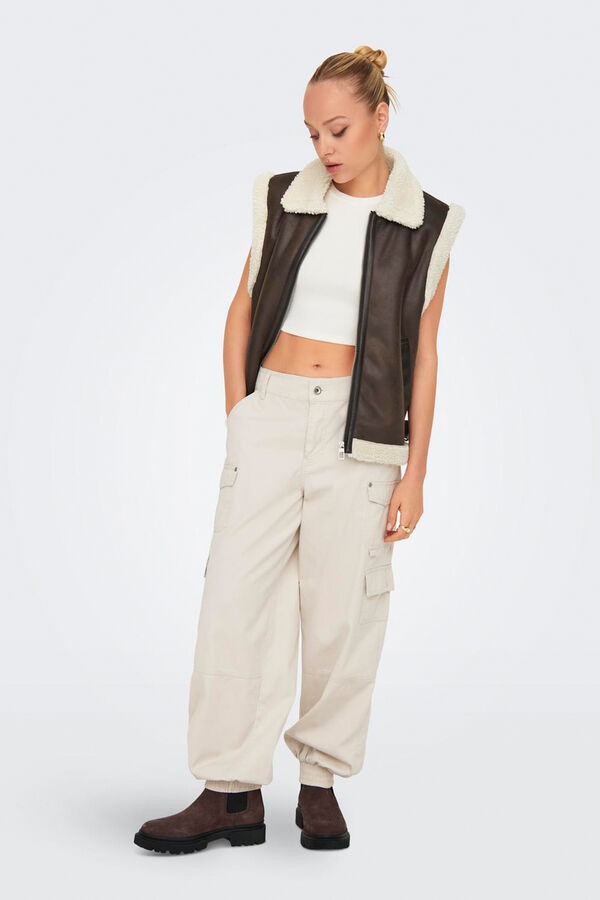 Only Chaleco de polipiel con borrego gris