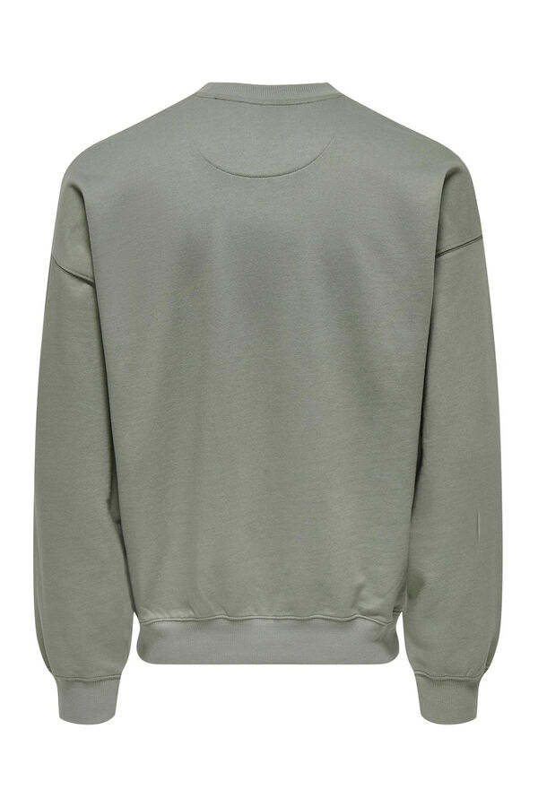 Only & Sons Sweatshirt masculino com gola redonda e desenho frontal cinzento